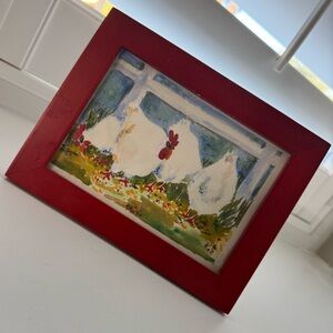 Red Framed Watercolor Chicken Art